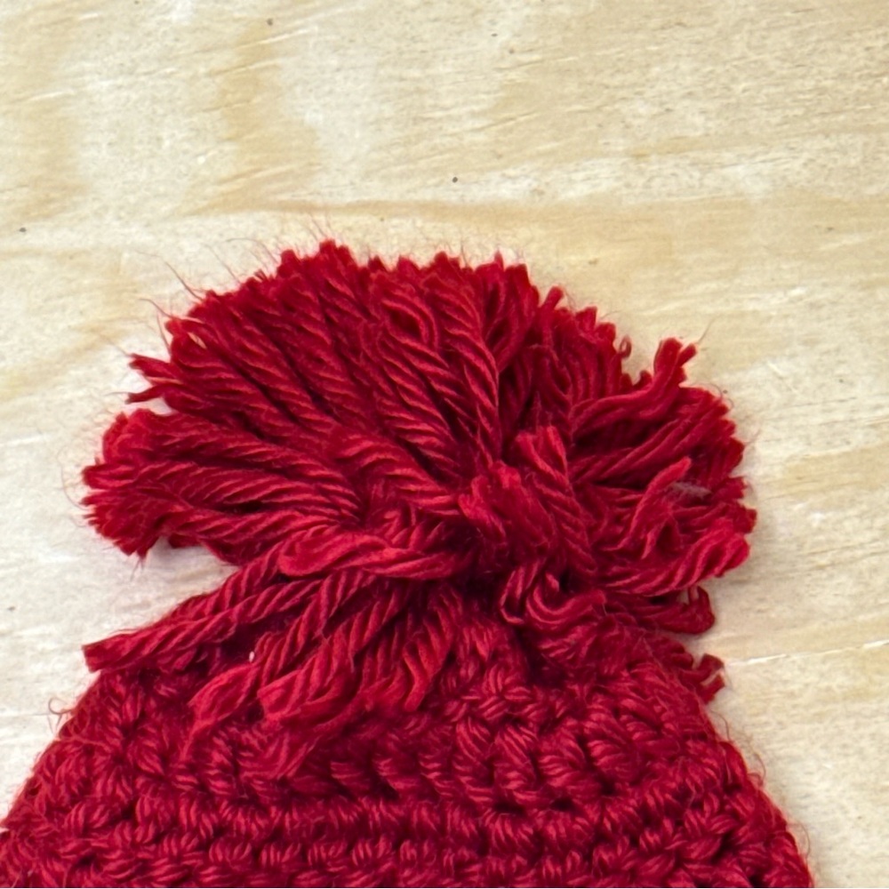 Handmade Red Crochet Pom Pom Beanie | Cozy Winter Knit Hat (1-4 years)  | New - Picture 4 of 7